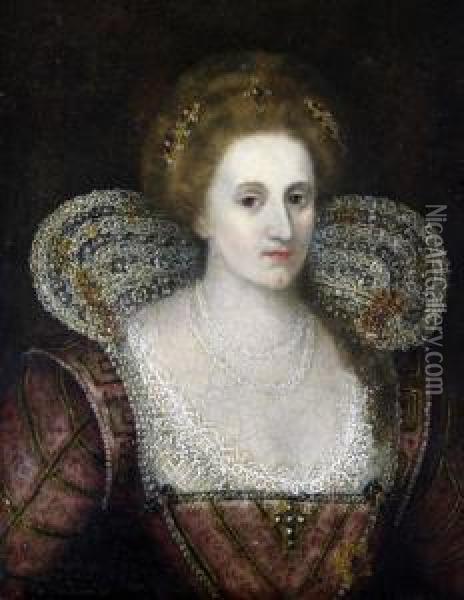 Portrait Of Anne Of Denmark, Queen Of James I Oil Painting - Paulus Van Somer