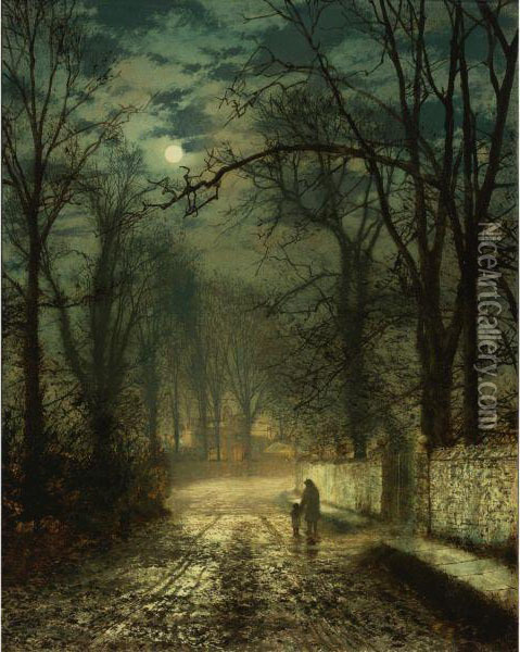 A Moonlit Lane Oil Painting - John Atkinson Grimshaw