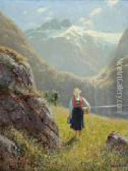Madchen In Sommerlicher Landschaft Oil Painting - Hans Dahl