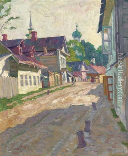 A Street In Pskov Oil Painting - Arnold Borisovich Lakhovsky
