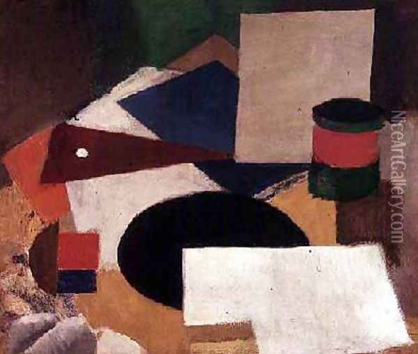 Still Life with a Square Black Disk and White Background Oil Painting - Roger de La Fresnaye
