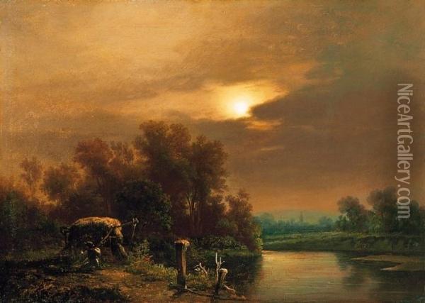Nagybanya Landscape, Second Half Of The 19th Century Oil Painting - Jozsef Mezey