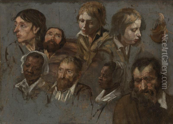 Nine Heads Oil Painting - Maitre Des Jeux