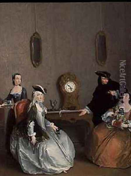 Group Preparing to go to a Masked Ball Oil Painting - Giuseppe Gobbis