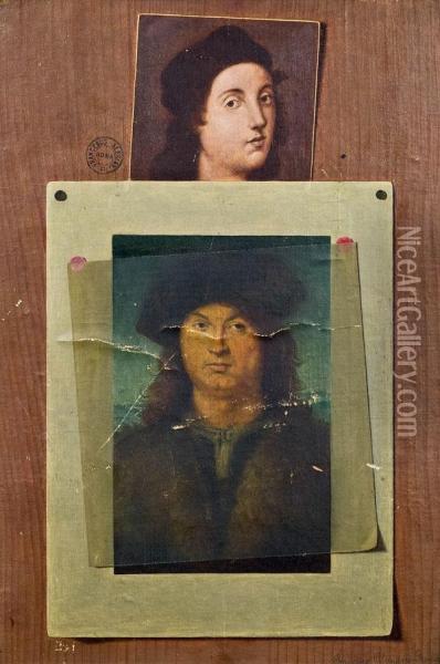 Trompe L'oeil Mit Raphael Portraits Oil Painting - Francesco Alegiani
