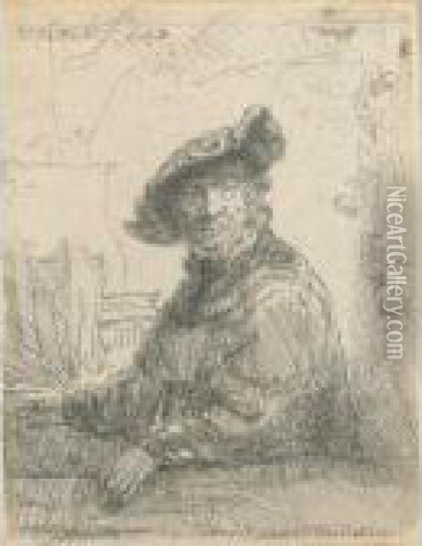 Man In An Arbour (b., Holl. 257; H. 194; Bb. 42-a) Oil Painting - Rembrandt Van Rijn