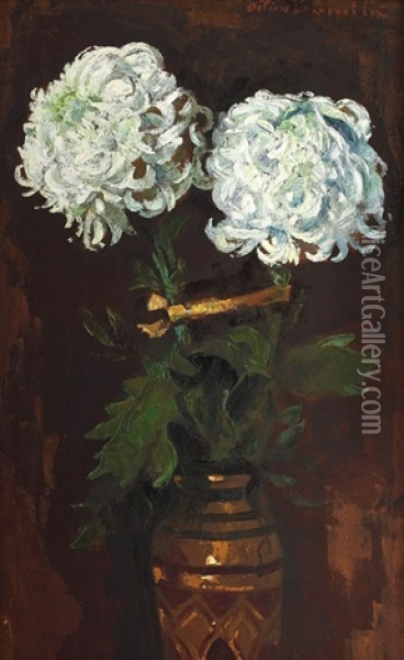 Crizanteme Albe Oil Painting - Octav Bancila
