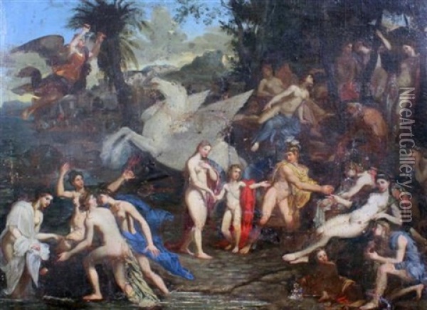 Pegasus Among The Muses On Mount Parnassus Oil Painting - Pierre Monier