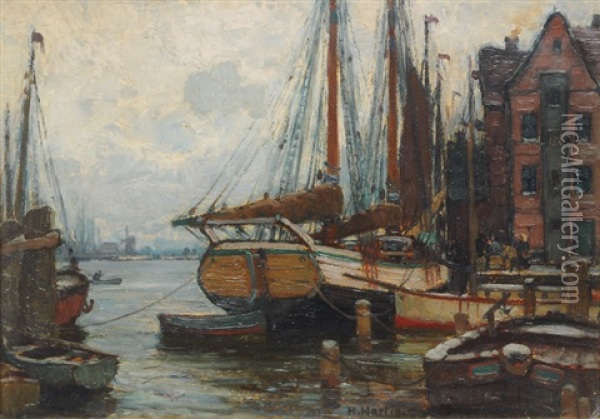 At The Harbour Oil Painting - Hans Hartig