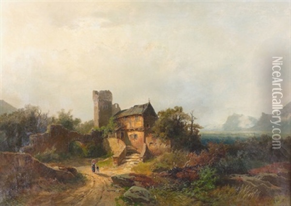 Ruinenlandschaft Mit Gehoft Oil Painting - Andreas Achenbach