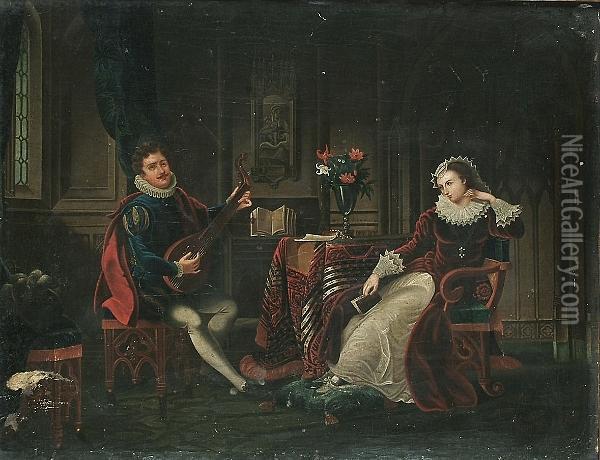 Mary Queen Of Scots, With Her Lover Rizzio Oil Painting - James Archer