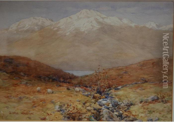 Houston, Watercolour 'highland 
Loch'label On Reverse For Annan & Sons, Glasgow, 25x35cm Oil Painting - George Houston