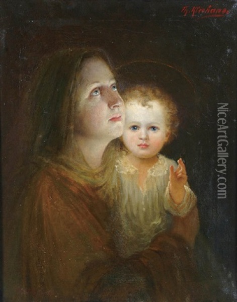 Holy Night - The Virgin And Child Oil Painting - Theodor Kleehaas