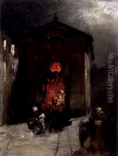 Mitternachtsmesse Oil Painting - Oswald Achenbach