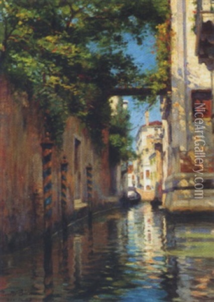 A Venetian Backwater Oil Painting - Pietro Bianco Bortoluzzi
