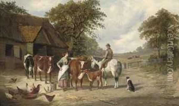 In The Farmyard Oil Painting - Joseph Clark