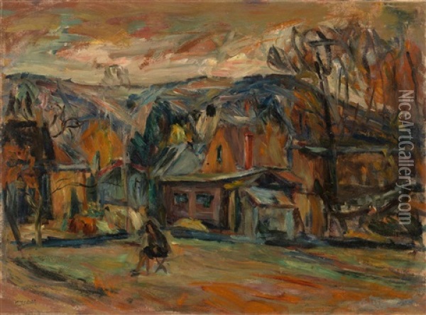 Landscape With Artist Oil Painting - Abram Anshelevich Manevich