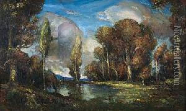 Romantic Lake Landscape Oil Painting - William Alison Martin