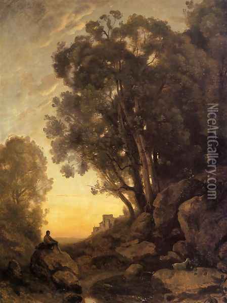 The Italian Goatherd, Evening Oil Painting - Jean-Baptiste-Camille Corot