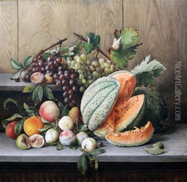 Still Life Of Fruit On A Ledge Oil Painting - Giovanni Estienne