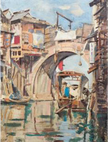 The Bridge At Kashing Oil Painting - Cecil Robertson