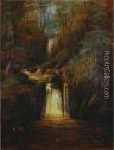Waterfall Oil Painting - William Mellor