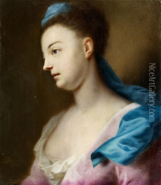 Portrait Of A Lady In Profile Oil Painting - Balthazar Denner