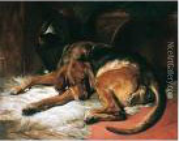 Sleeping Bloodhound Oil Painting - Landseer, Sir Edwin