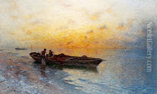Fiskebat I Gryningen Oil Painting - Wilhelm von Gegerfelt