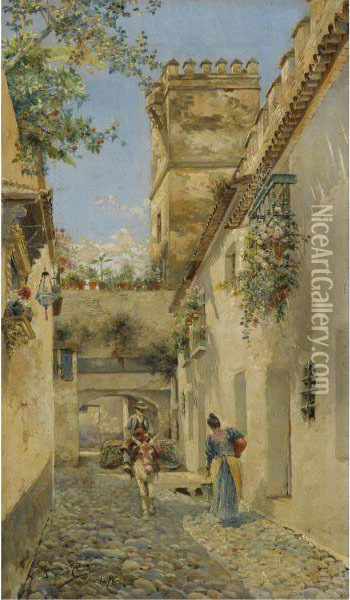 Callejon Del Agua, Sevilla (a Sevillian Alley) Oil Painting - Manuel Garcia y Rodriguez