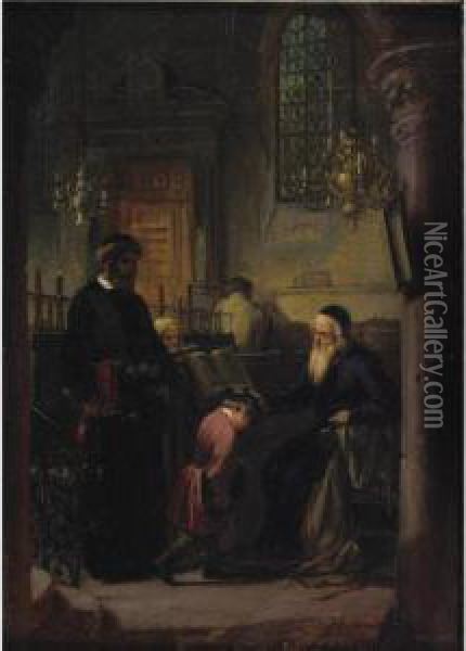 The Blessing Of The Rabbi Oil Painting - Moritz Daniel Oppenheim