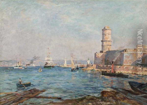 La Sortie Du Port De Marseille Oil Painting - Edmond Marie Petitjean
