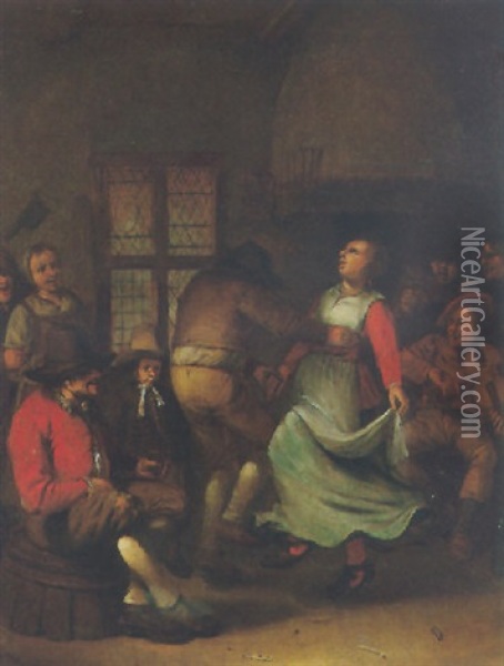 A Tavern Interior With Peasants Dancing Oil Painting - Egbert van Heemskerck the Elder