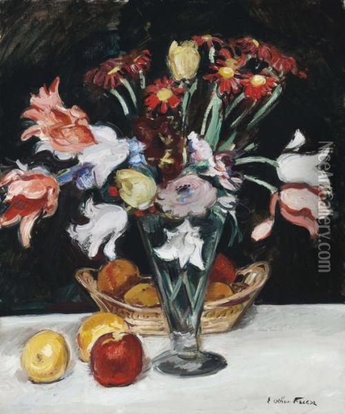Fruits Et Vase De Fleurs Oil Painting - Emile-Othon Friesz
