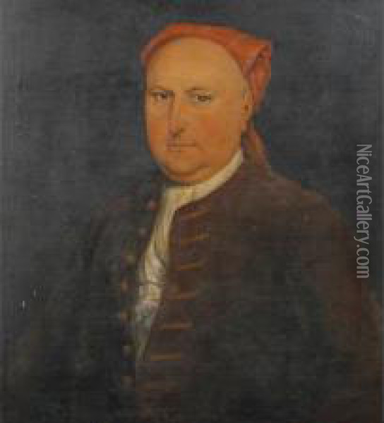Portrait Of A Gentleman Wearing A Brown Waistcoat And Red Headscarf Oil Painting - John Smibert