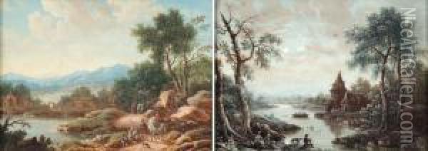 Paysages Avec Cavaliers Au Premier Plan Oil Painting - Louis Nicolael van Blarenberghe