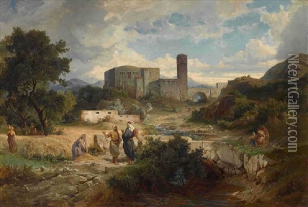 Biblische Landschat Mit Ruth Und Boas Oil Painting - Friedrich Johann C.E. Preller the Elder