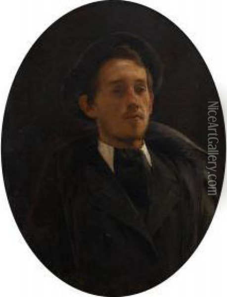 Autoportrait Oil Painting - Jules Van Biesbroeck