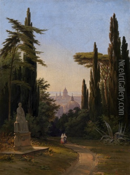 Gardens In Rome Oil Painting - Vasili Egorovich Raev