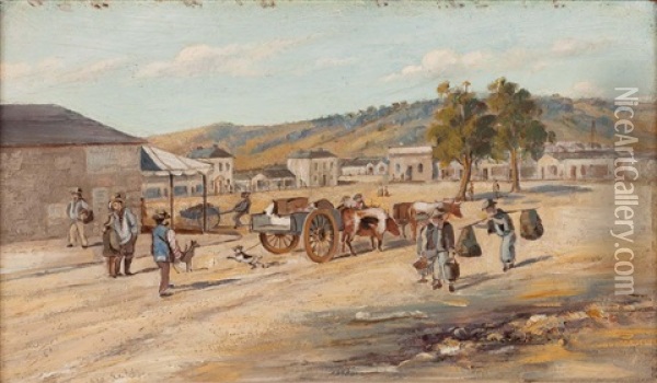 Market Square, Castlemaine, Forest Creek Oil Painting - Samuel Thomas Gill