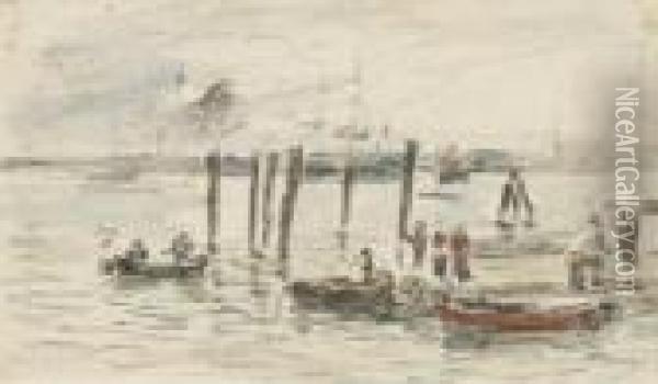 Barques Au Port Oil Painting - Eugene Boudin