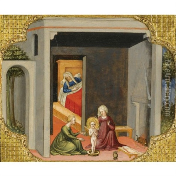 The Birth Of St. Nicholas Of Bari Oil Painting -  Bicci di Lorenzo