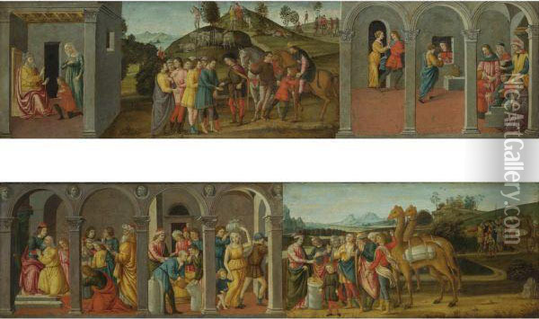 Two Cassone Panels With Scenes From The Life Of Joseph 
The Former Oil Painting - Davide Ghirlandaio