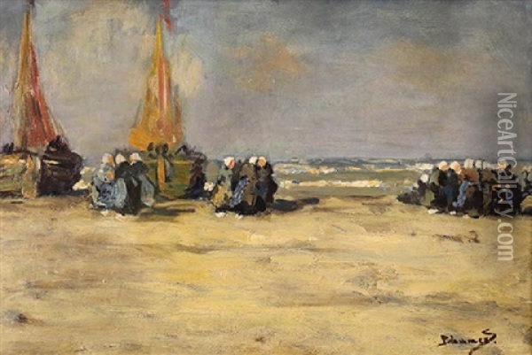 Figures On The Beach Oil Painting - Bernardus Johannes Blommers