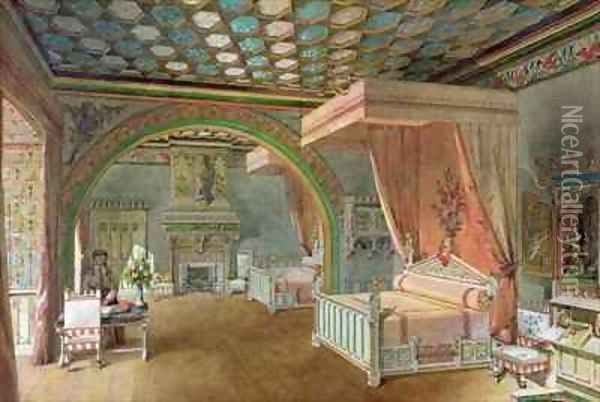 The Pink Room in the Chateau de Roquetaillade Oil Painting - Edmond Duthoit