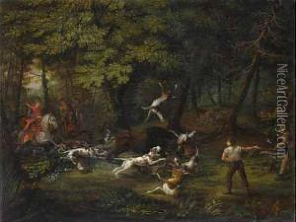 Bisonjagd. Oil Painting - Johann Friedrich Seupel