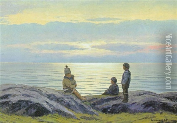Midnatssol, Egedesminde Oil Painting - Emanuel A. Petersen