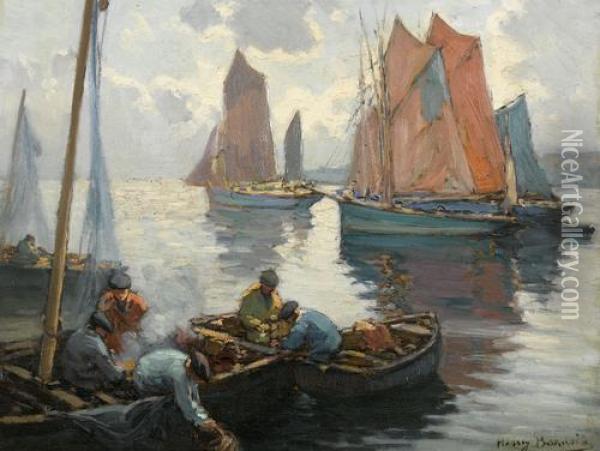 Bretonische Fischerboote Auf Dem Meer Oil Painting - Henri Alphonse Barnoin