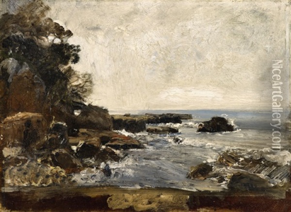 A Rocky Coastline Oil Painting - Emil Jacob Schindler