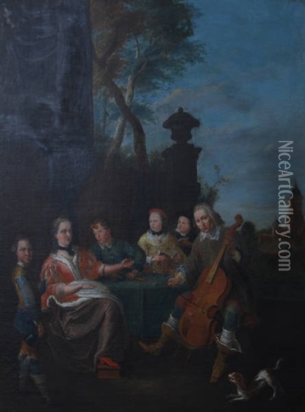 Scene Animee Au Violoncelliste Oil Painting - Nicolas Van Den Bergh
